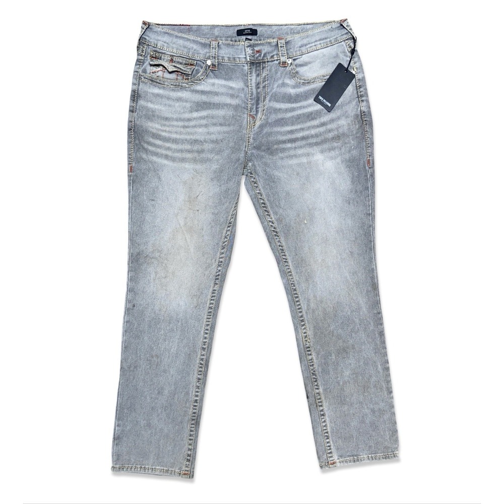 True Religion Geno Big T Flap Slim Jeans Men's 38 Silver Wash NWT $199